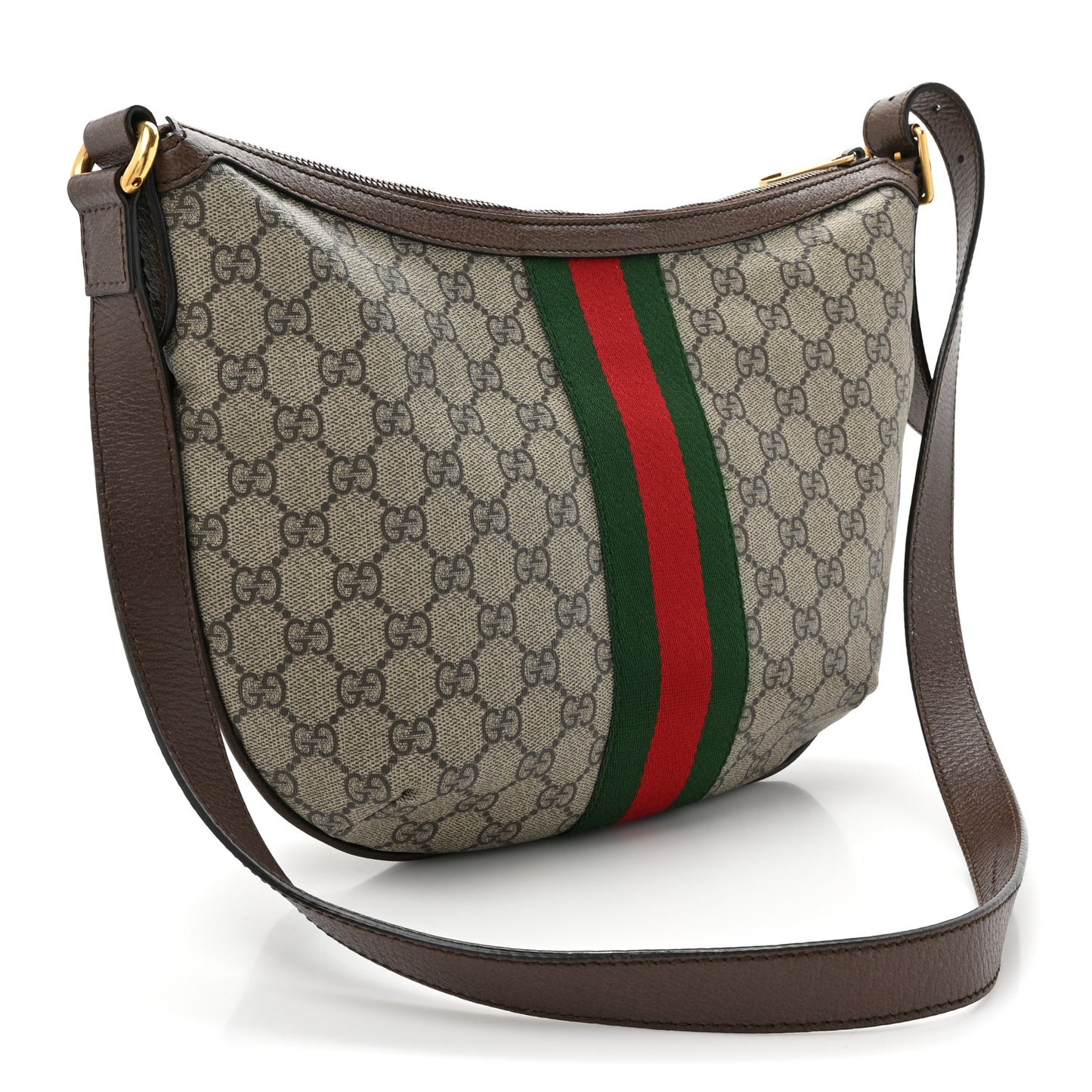 GG Supreme Monogram Web Small Ophidia Half Moon Hobo Brown