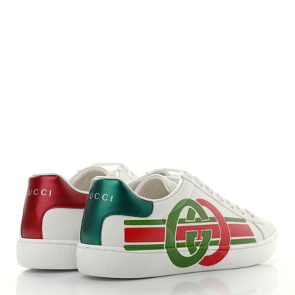 Gucci Calfskin Interlocking G Womens New Ace Sneakers 35 White Red Flame Green 4 of 10