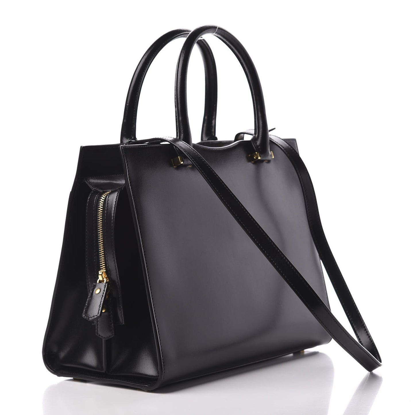 Shiny Calfskin Medium Uptown Tote Black