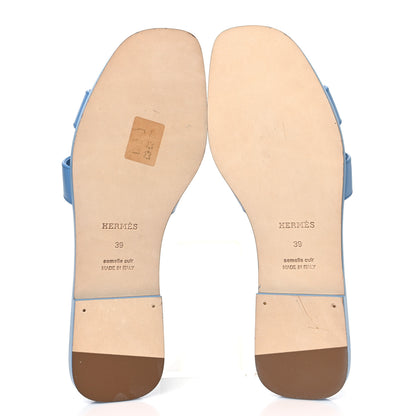 Hermes Box Calfskin Oran Sandals 39 Bleu Cameo 5 of 9