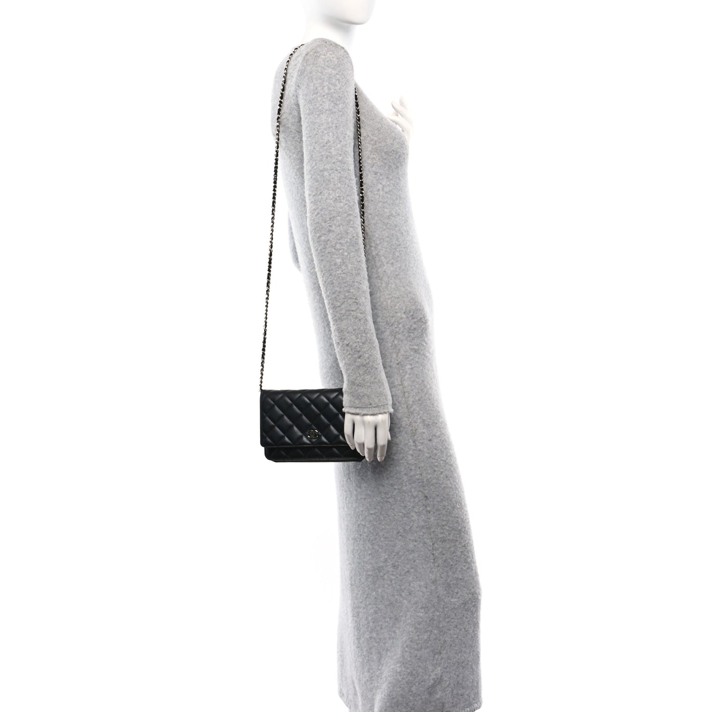 Lambskin Quilted Wallet On Chain WOC Black