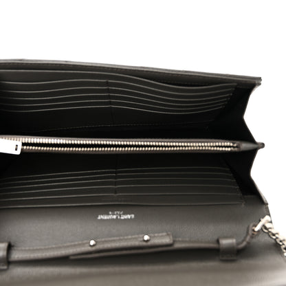 Saint Laurent Grain De Poudre Matelasse Chevron Monogram Chain Wallet Fog 5 of 10