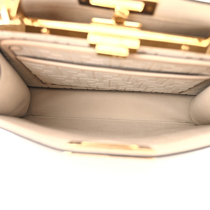 Fendi Vitello Seta Canvas FF Embroidered Medium Peekaboo I SEE U Satchel Nuvola Grezzo White 6 of 12