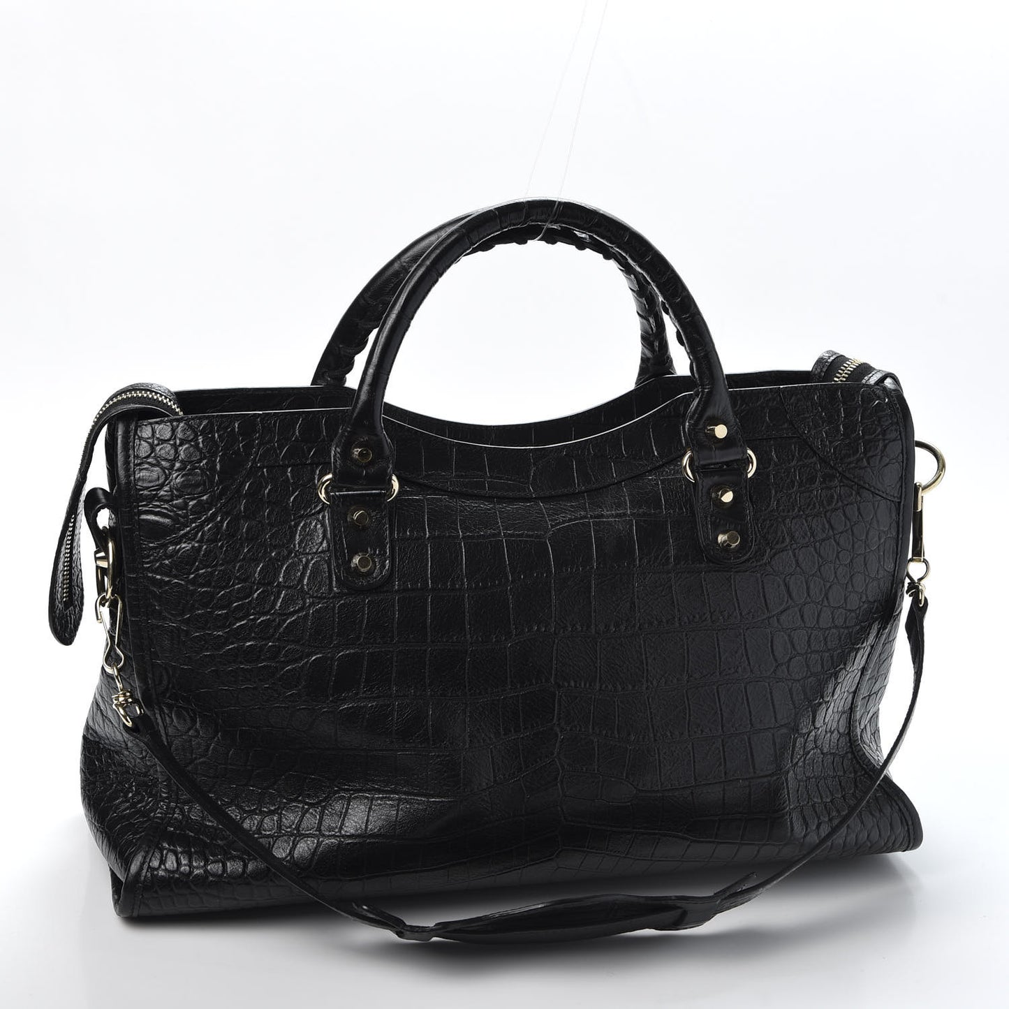Calfskin Crocodile Embossed Classic Hardware City Black