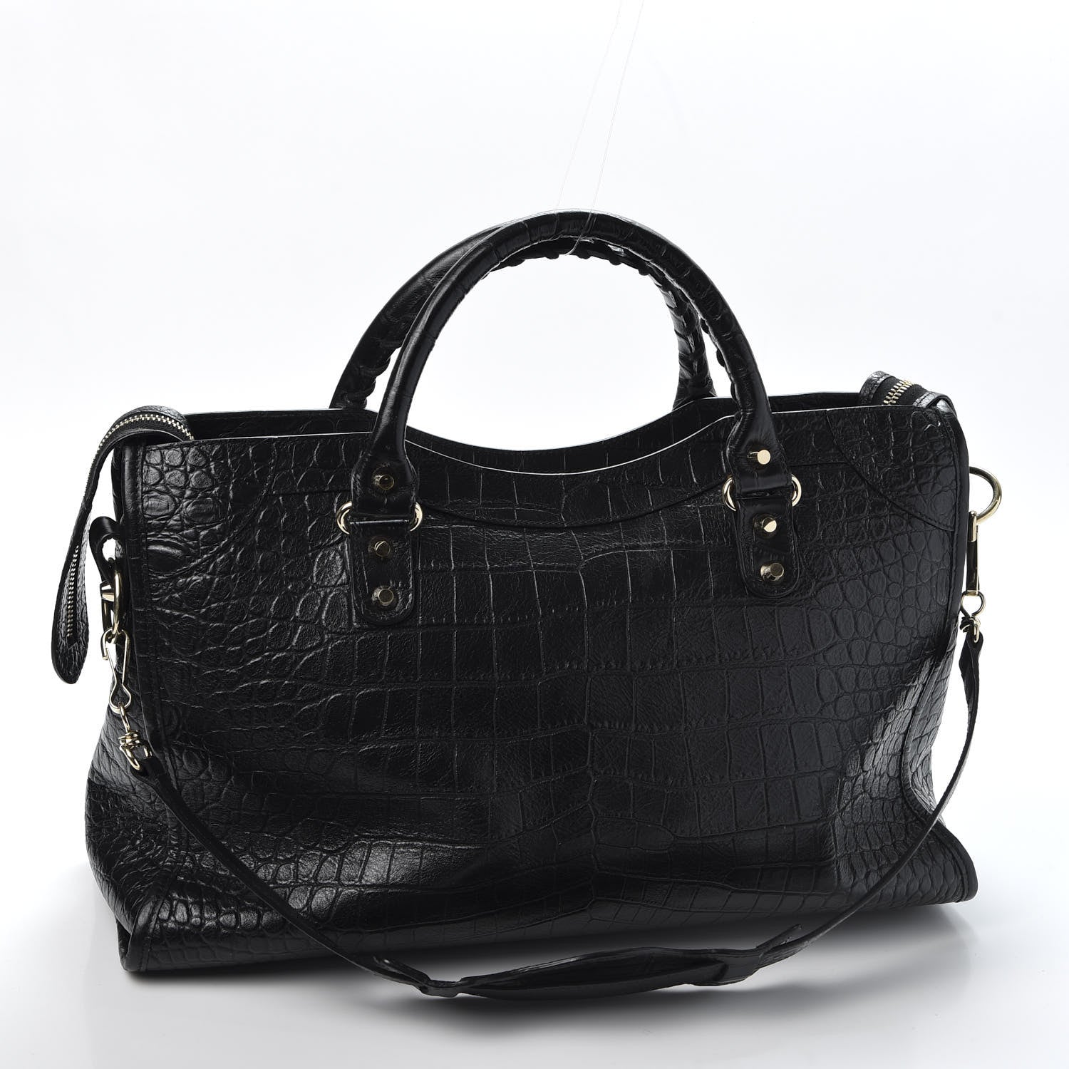 Balenciaga Calfskin Crocodile Embossed Classic Hardware City Black 2 of 9