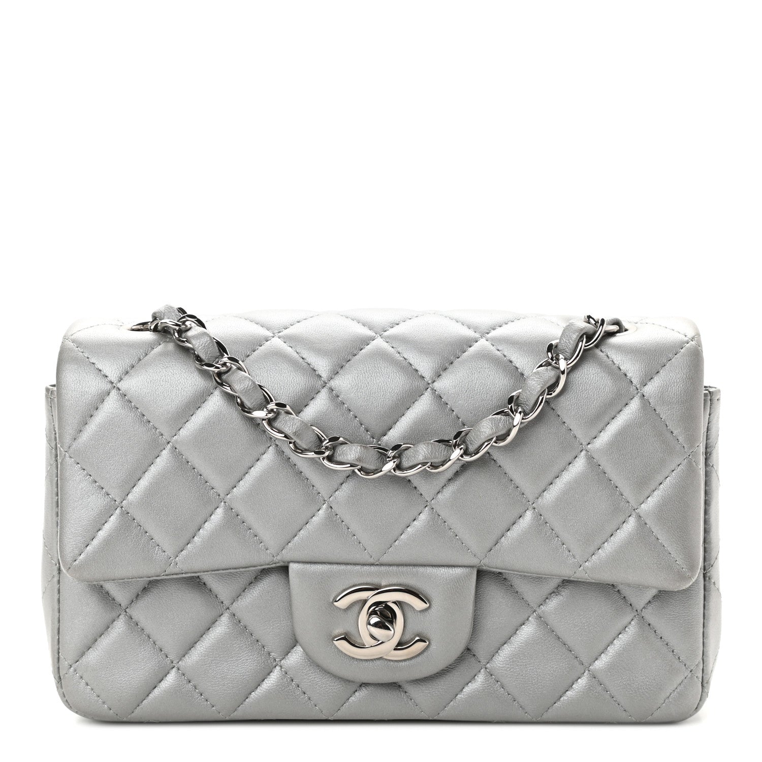 Chanel Metallic Lambskin Quilted Mini Rectangular Flap Silver 1 of 10