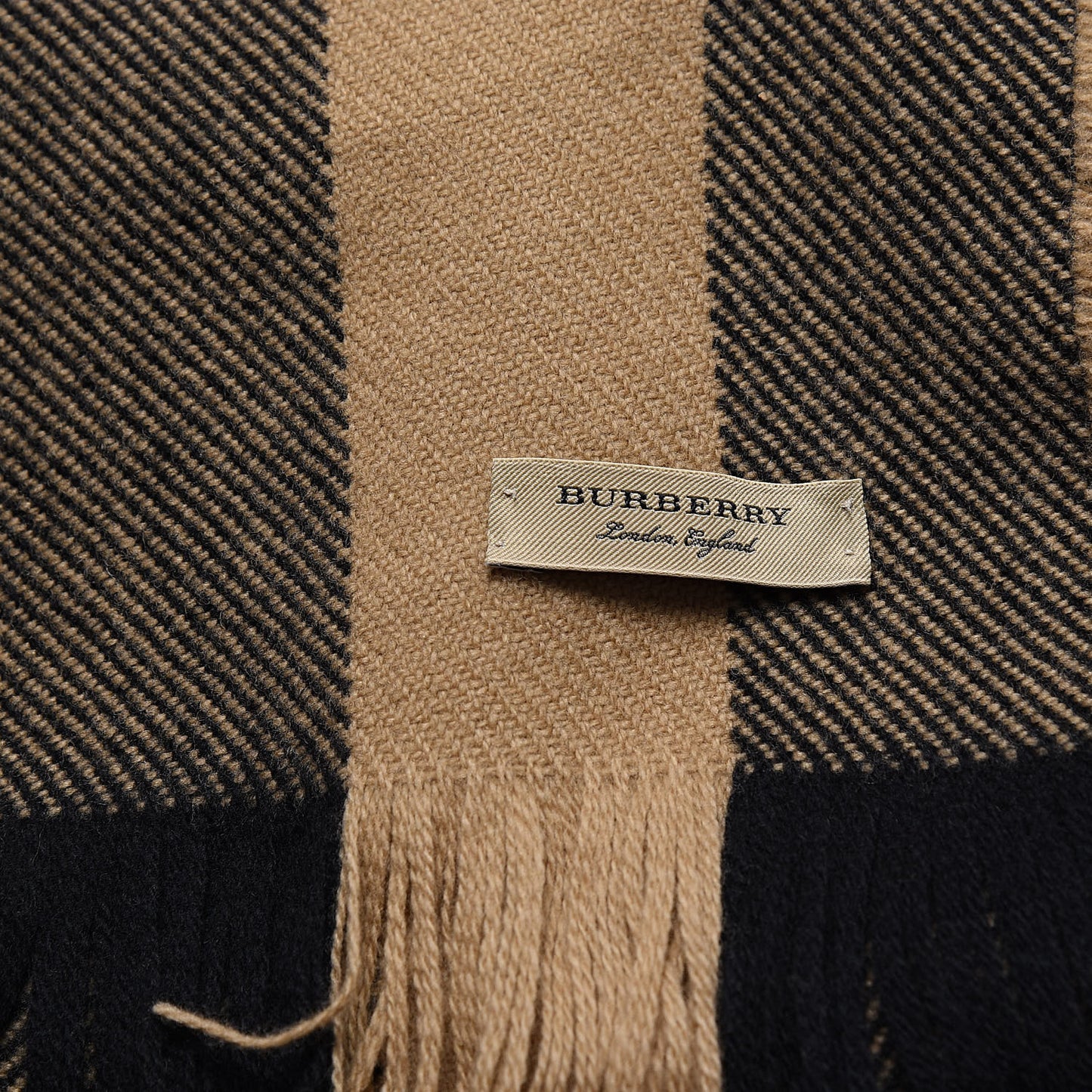 Wool Half Mega Check Fringe Scarf Camel