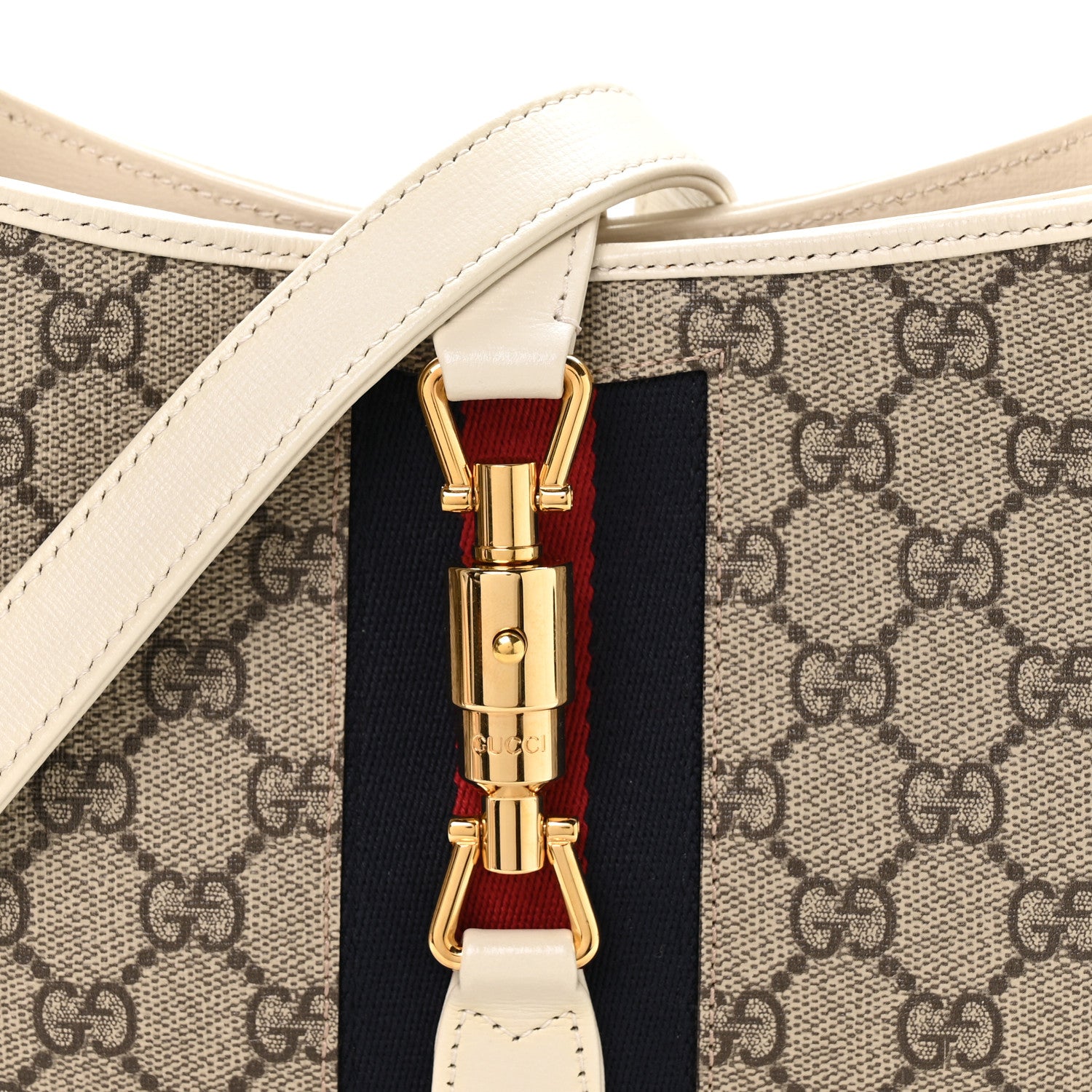 Gucci GG Supreme Monogram Azalea Calfskin Web Small Jackie 1961 Hobo Beige Ebony Mystic White 8 of 10