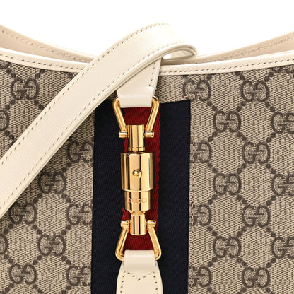 Gucci GG Supreme Monogram Azalea Calfskin Web Small Jackie 1961 Hobo Beige Ebony Mystic White 8 of 10