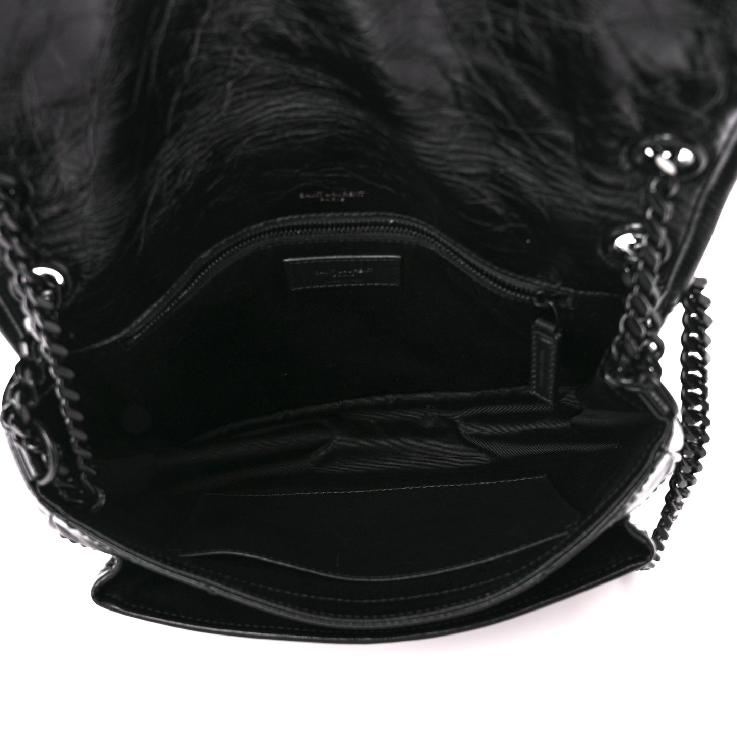 Crinkled Calfskin Matelasse Monogram Medium Niki Chain Satchel Black