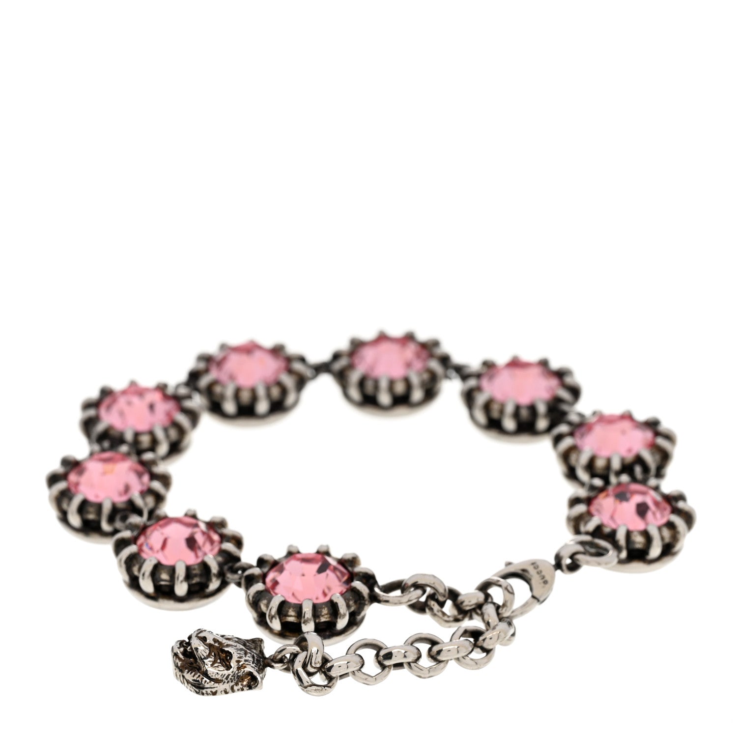 Gucci Crystal Metal Feline Bracelet Silver Pink 3 of 5