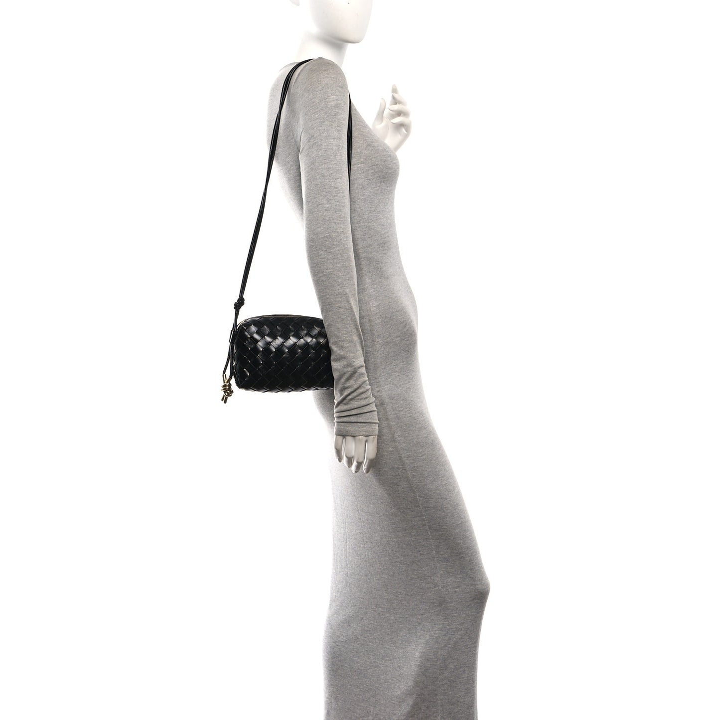 Polished Nappa Intrecciato Metallic Knot Mini Loop Camera Bag Black