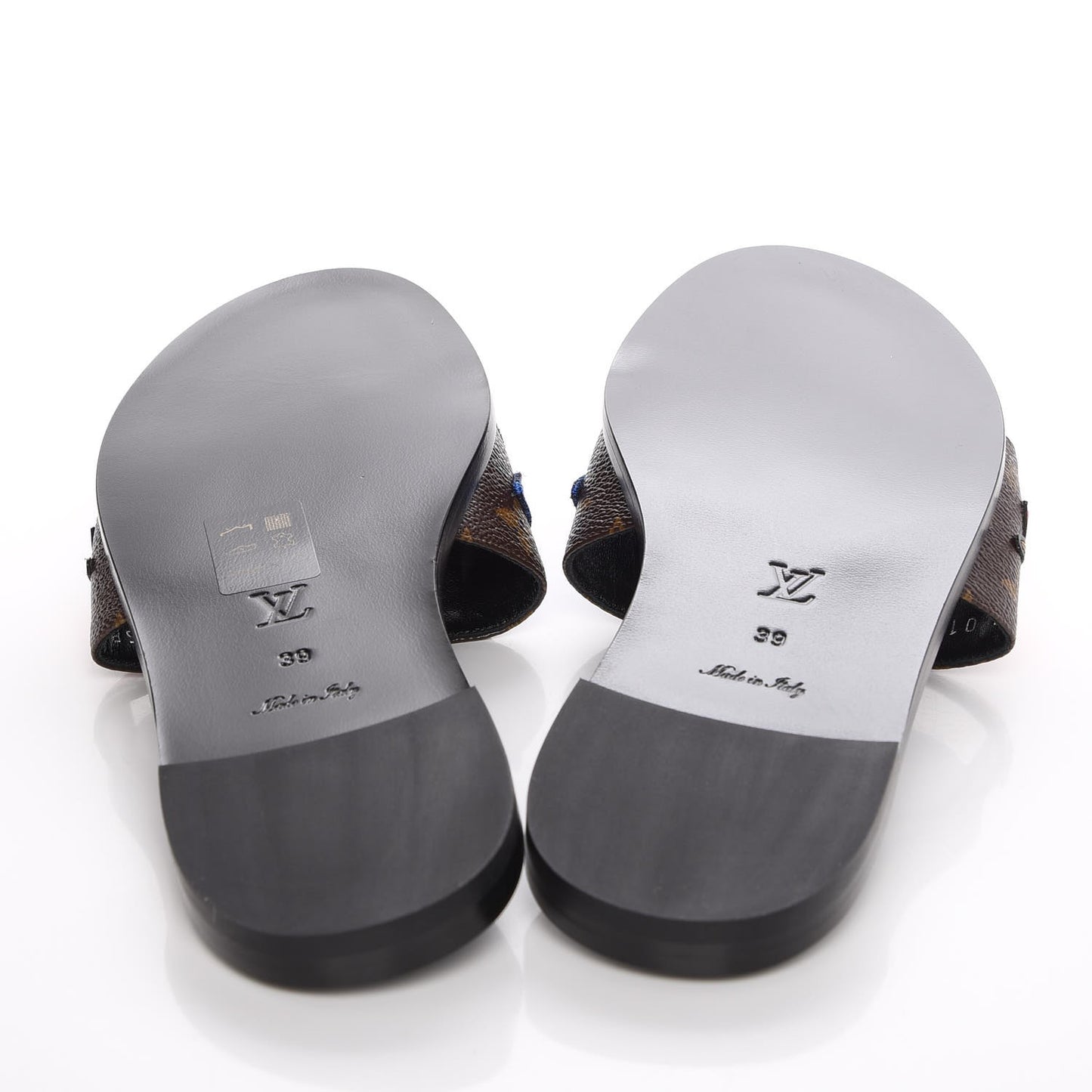 Patent Calfskin Monogram LV Black Heart Flat Mules 39 Cacao