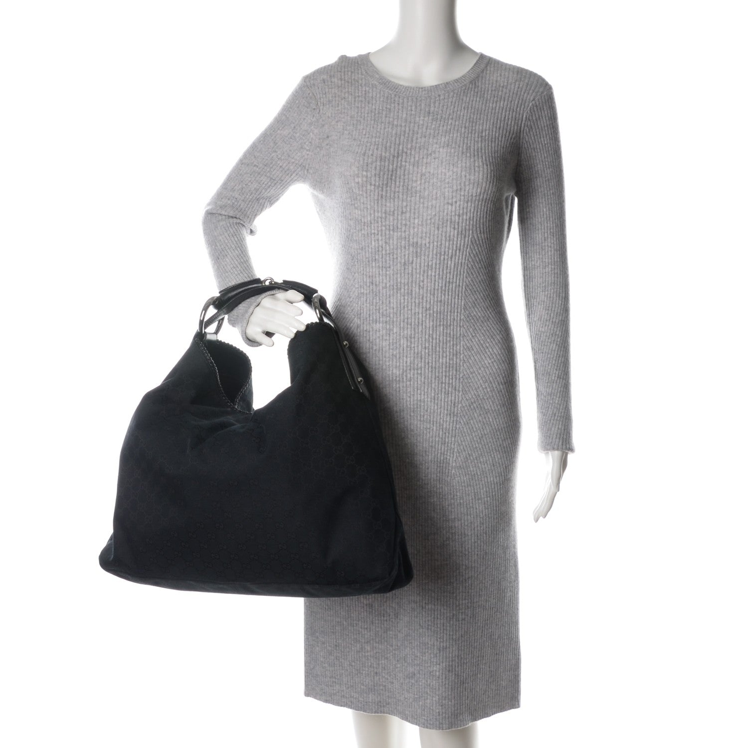 Gucci Monogram Large Horsebit Chain Hobo Black 2 of 7