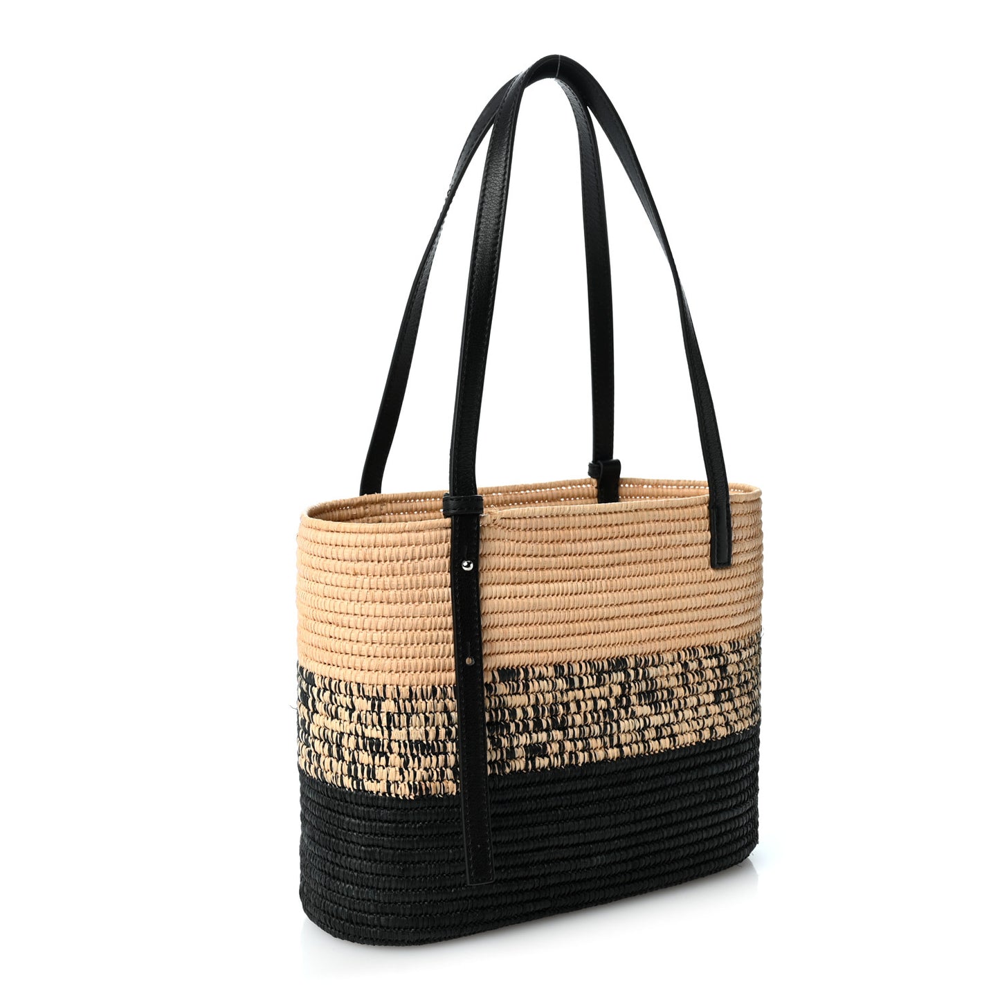 Raffia Small Square Basket Tote Bag Natural Black