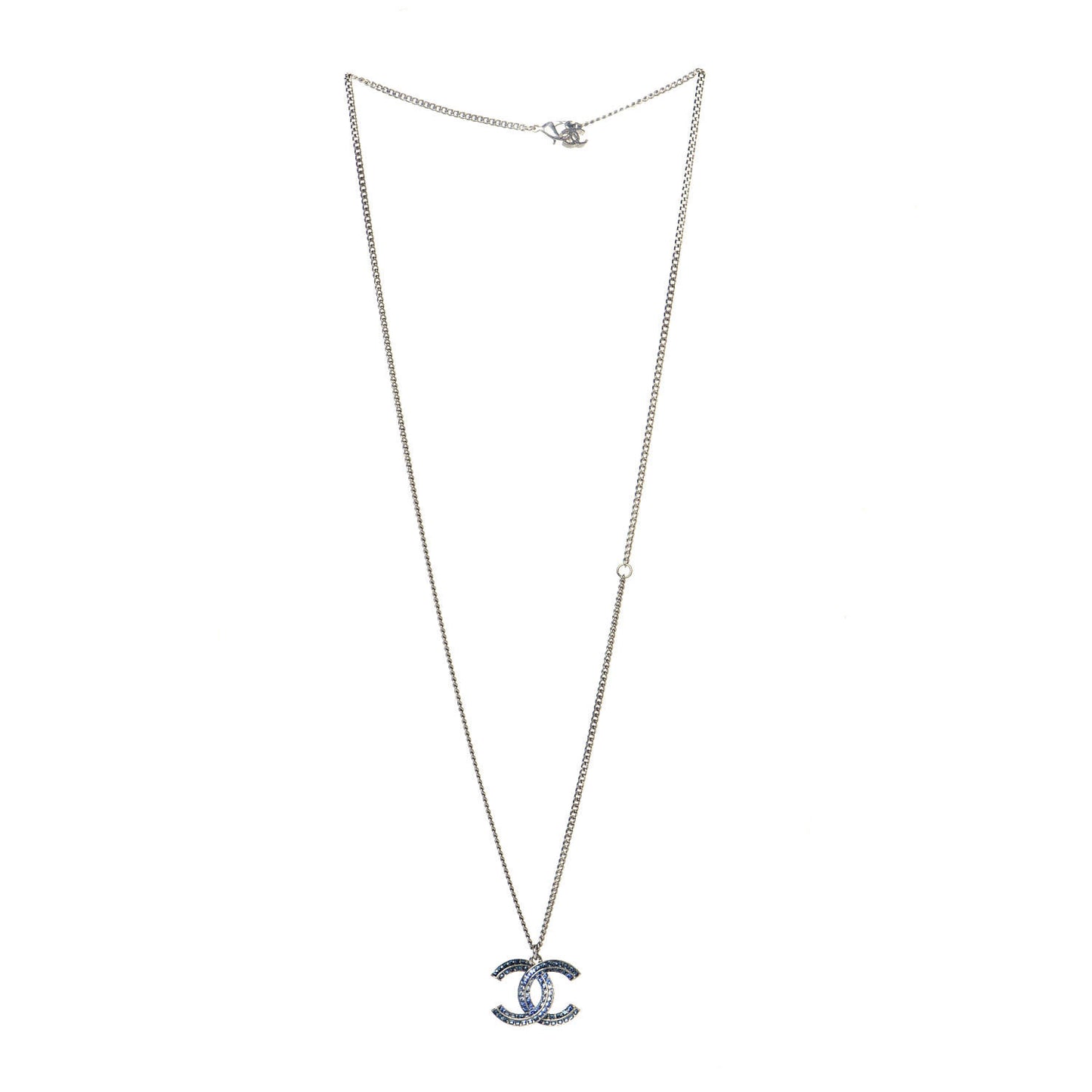 Crystal Baguette CC Necklace Silver Blue