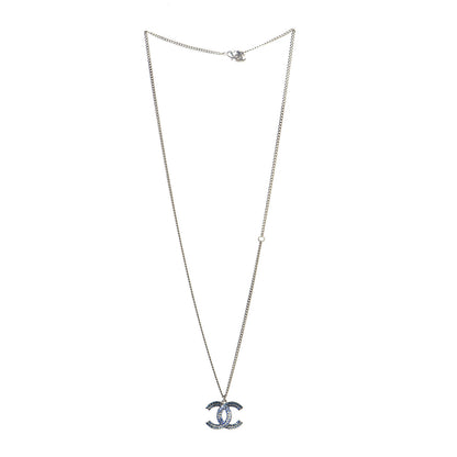 Chanel Crystal Baguette CC Necklace Silver Blue 3 of 7