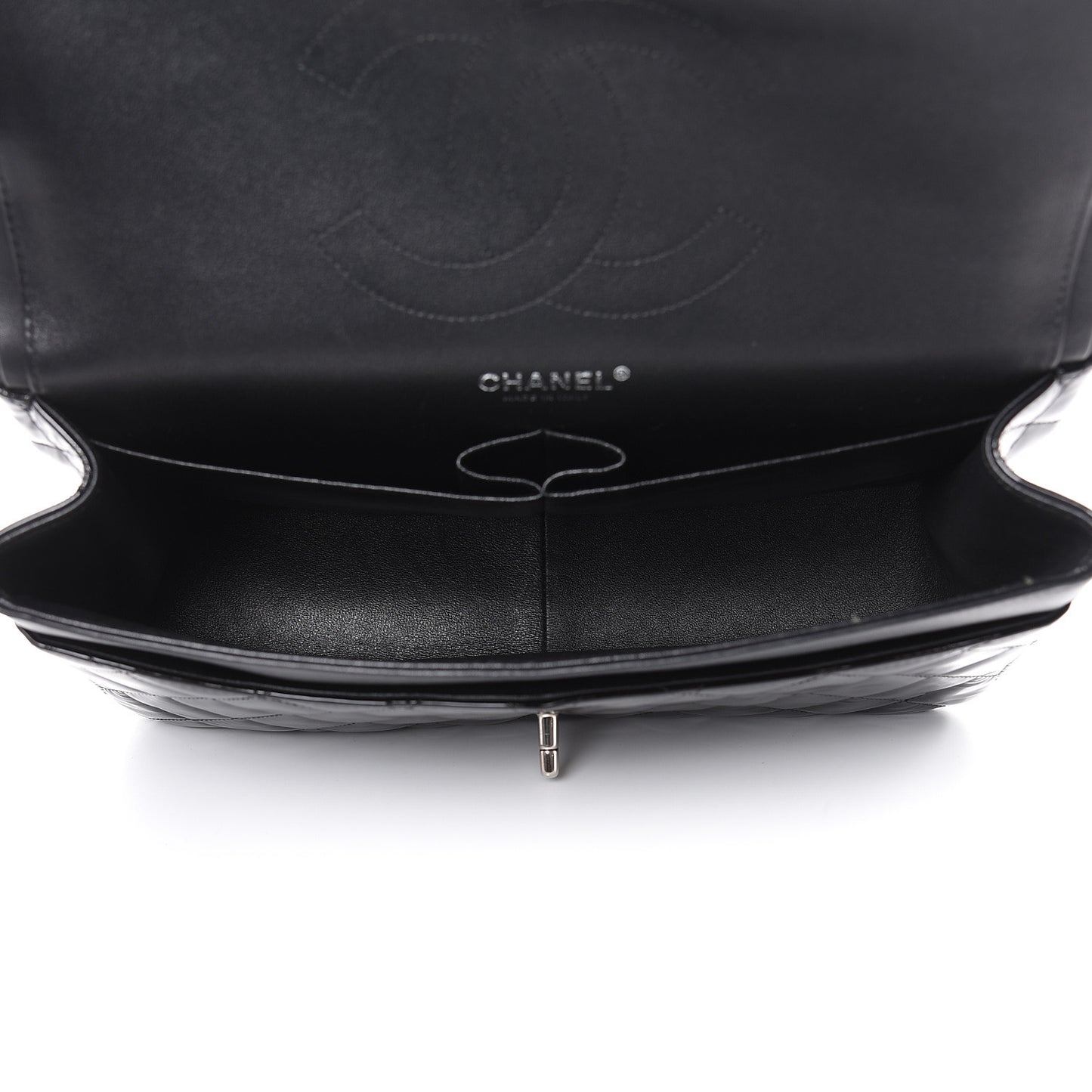 Patent Quilted Jumbo Double Flap Black