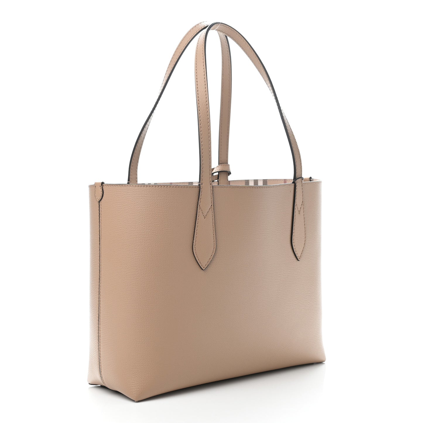 Grainy Calfskin Haymarket Check Small Reversible Tote Mid Camel