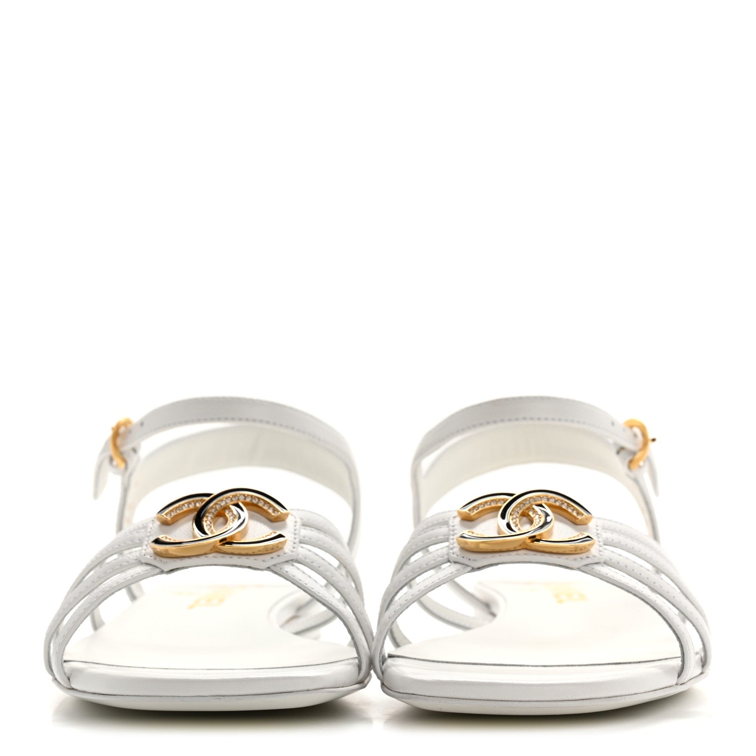 Chanel Lambskin Crystal CC Sandals 37.5 White 3 of 10