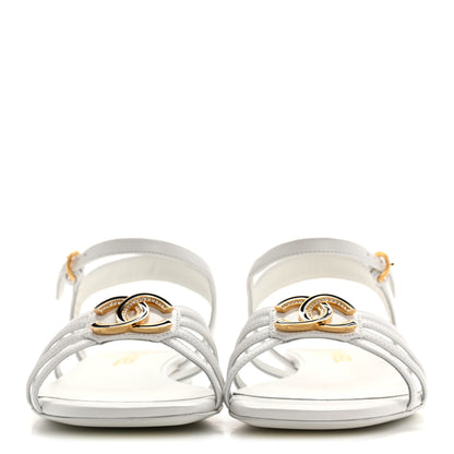 Chanel Lambskin Crystal CC Sandals 37.5 White 3 of 10