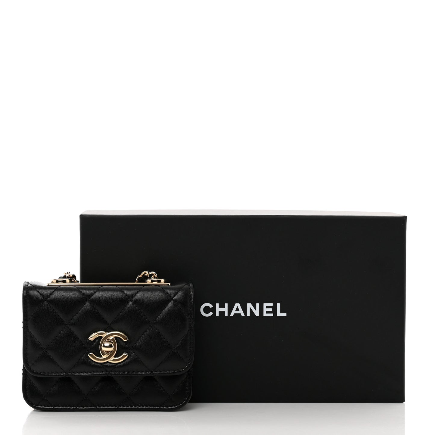 Lambskin Quilted Trendy CC Card Holder On Chain Black