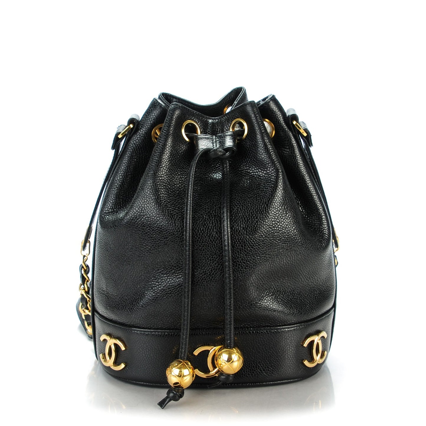Caviar CC Drawstring Shoulder Bag Black