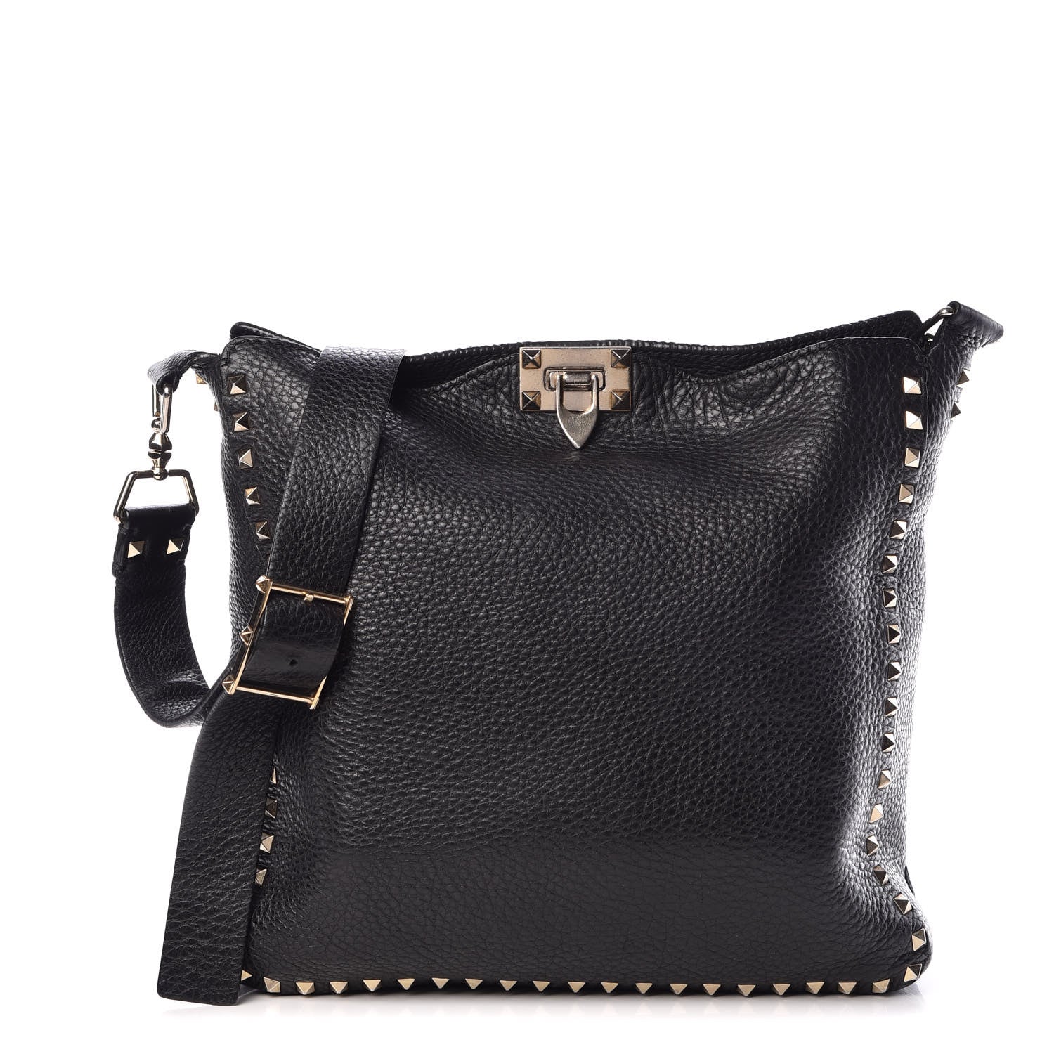 Valentino Garavani Pebbled Calfskin Large Rockstud Flip-Lock Messenger Bag Black 1 of 13