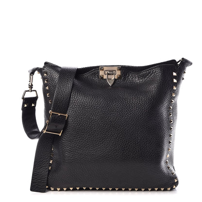 Valentino Garavani Pebbled Calfskin Large Rockstud Flip-Lock Messenger Bag Black 1 of 13