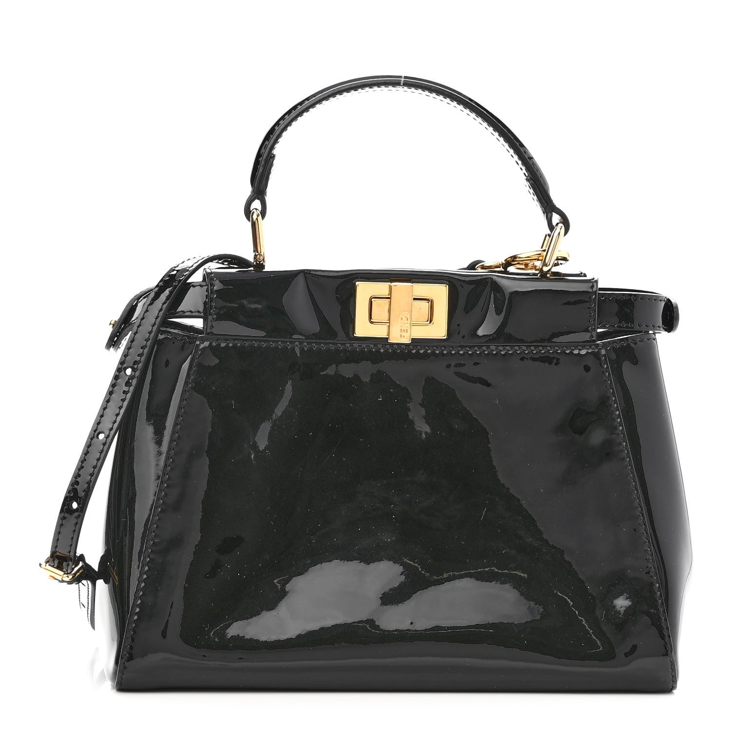 Fendi Vitello Vernice Mou Mini Peekaboo Iconic Satchel Black 1 of 9
