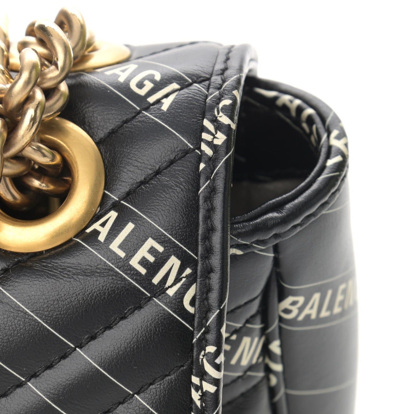X BALENCIAGA Calfskin Matelasse Logo Print Small GG Marmont Shoulder Bag Black