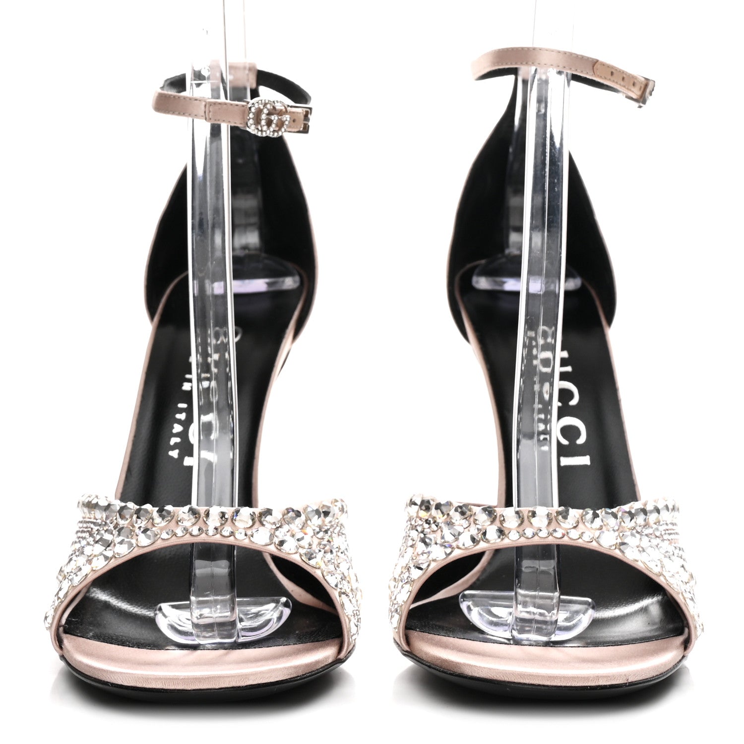 Gucci Satin Crystal Ankle Strap Sandal Pumps 39.5 Skin Rose 3 of 10