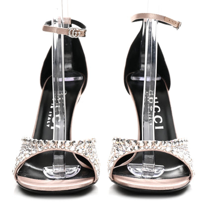 Gucci Satin Crystal Ankle Strap Sandal Pumps 39.5 Skin Rose 3 of 10