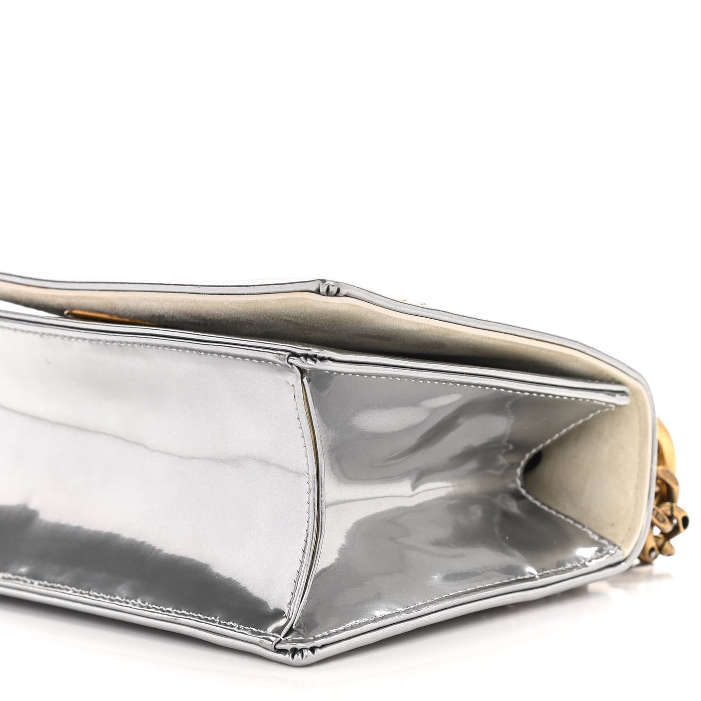 Metallic Patent Studded Small Diorama Flap Bag Silver