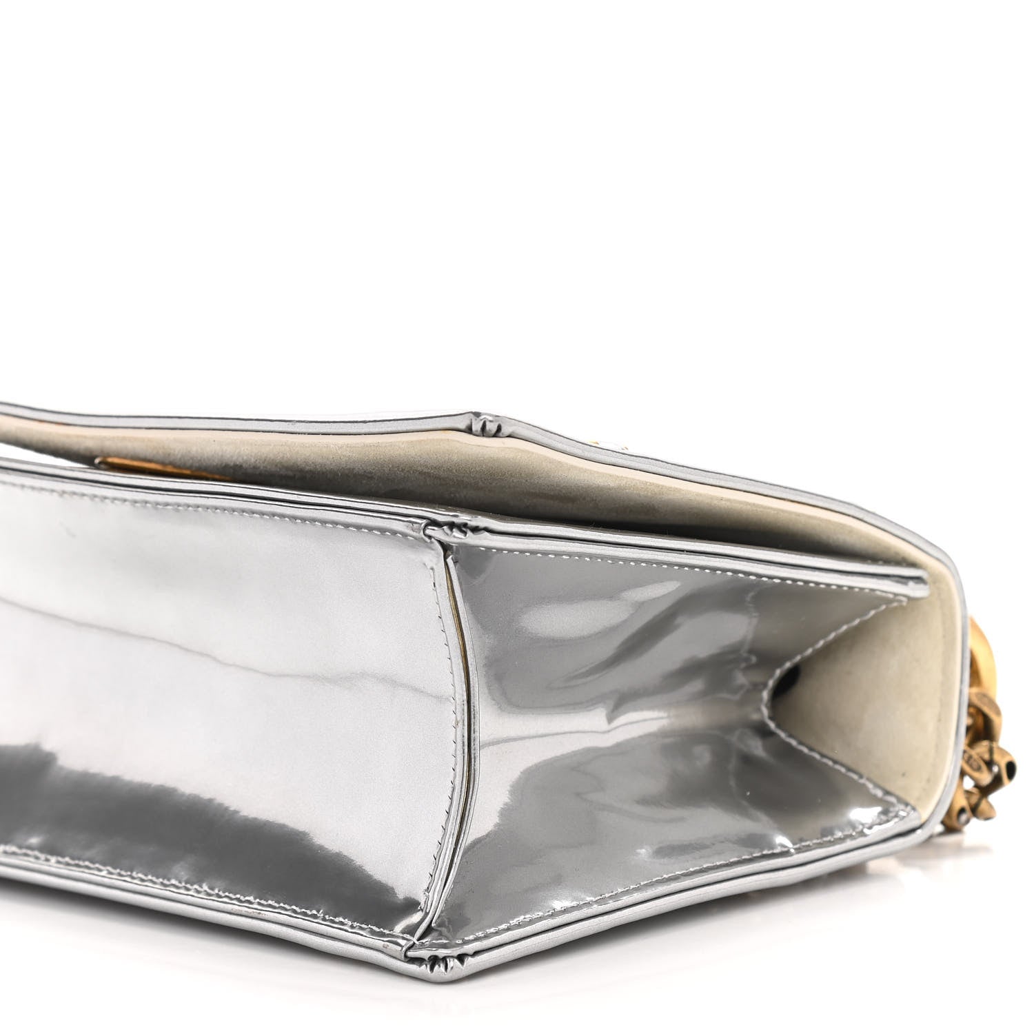 Christian Dior Metallic Patent Studded Small Diorama Flap Bag Silver 9 of 10