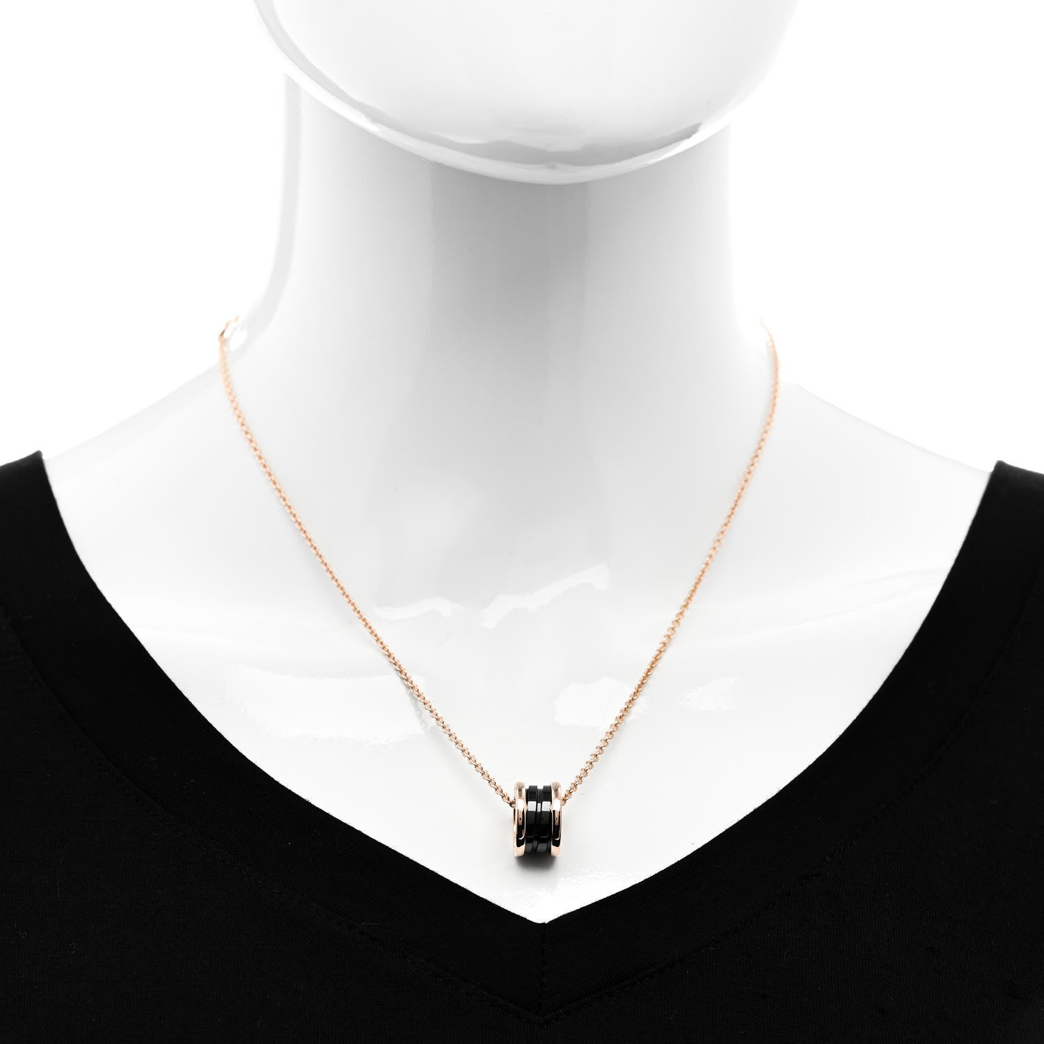 Bulgari 18K Rose Gold Black Ceramic B.Zero1 Pendant Necklace 2 of 6