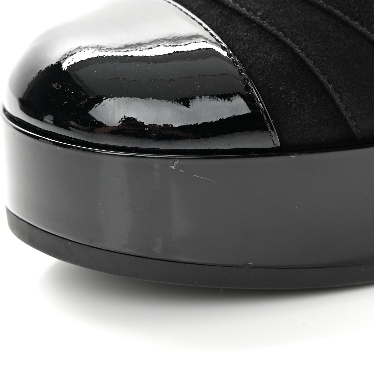 Chanel Patent Suede CC Platform Pumps 37.5 Black 12 of 13