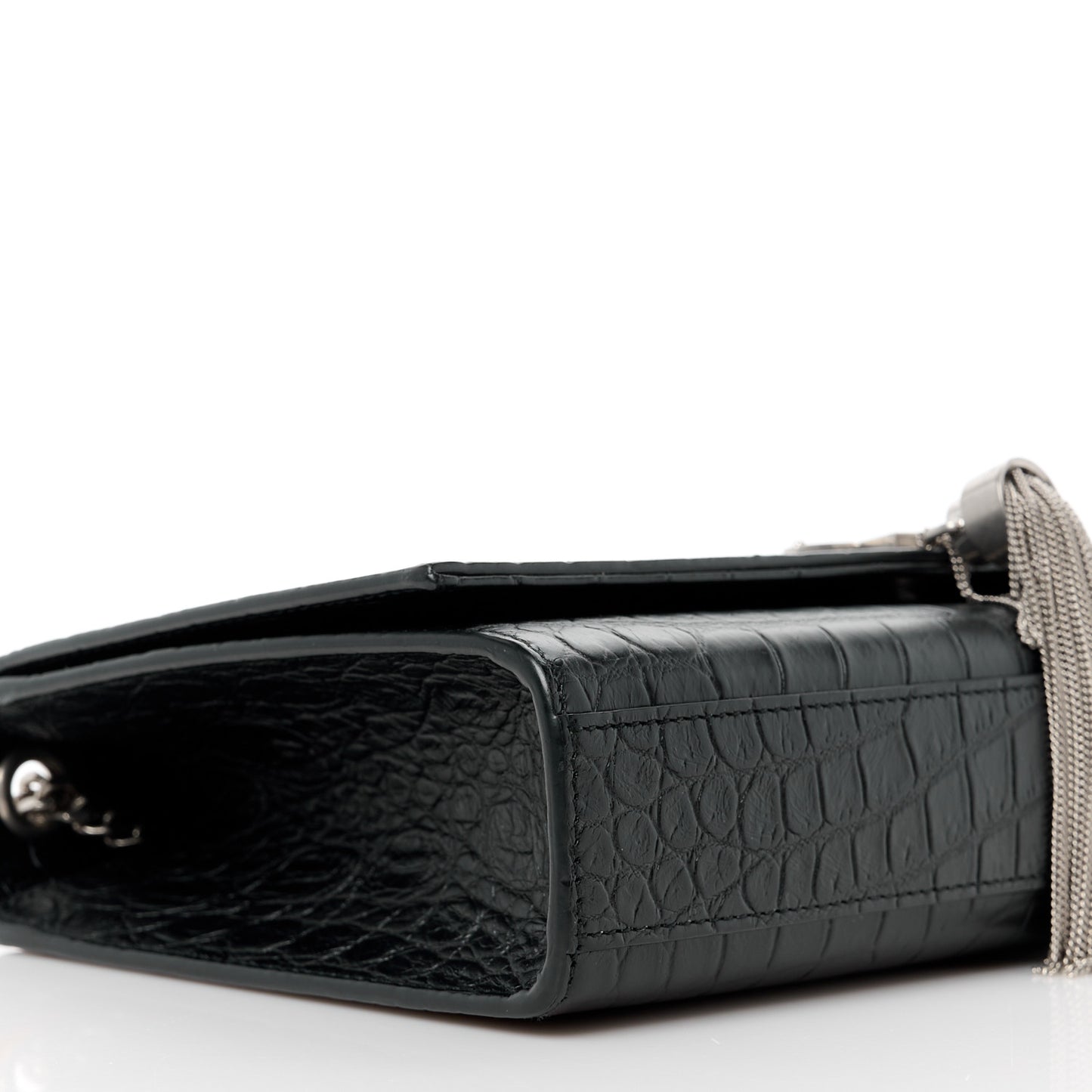 Calfskin Crocodile Embossed Medium Classic Monogram Kate Tassel Satchel Black
