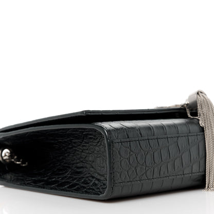 Saint Laurent Calfskin Crocodile Embossed Medium Classic Monogram Kate Tassel Satchel Black 10 of 11