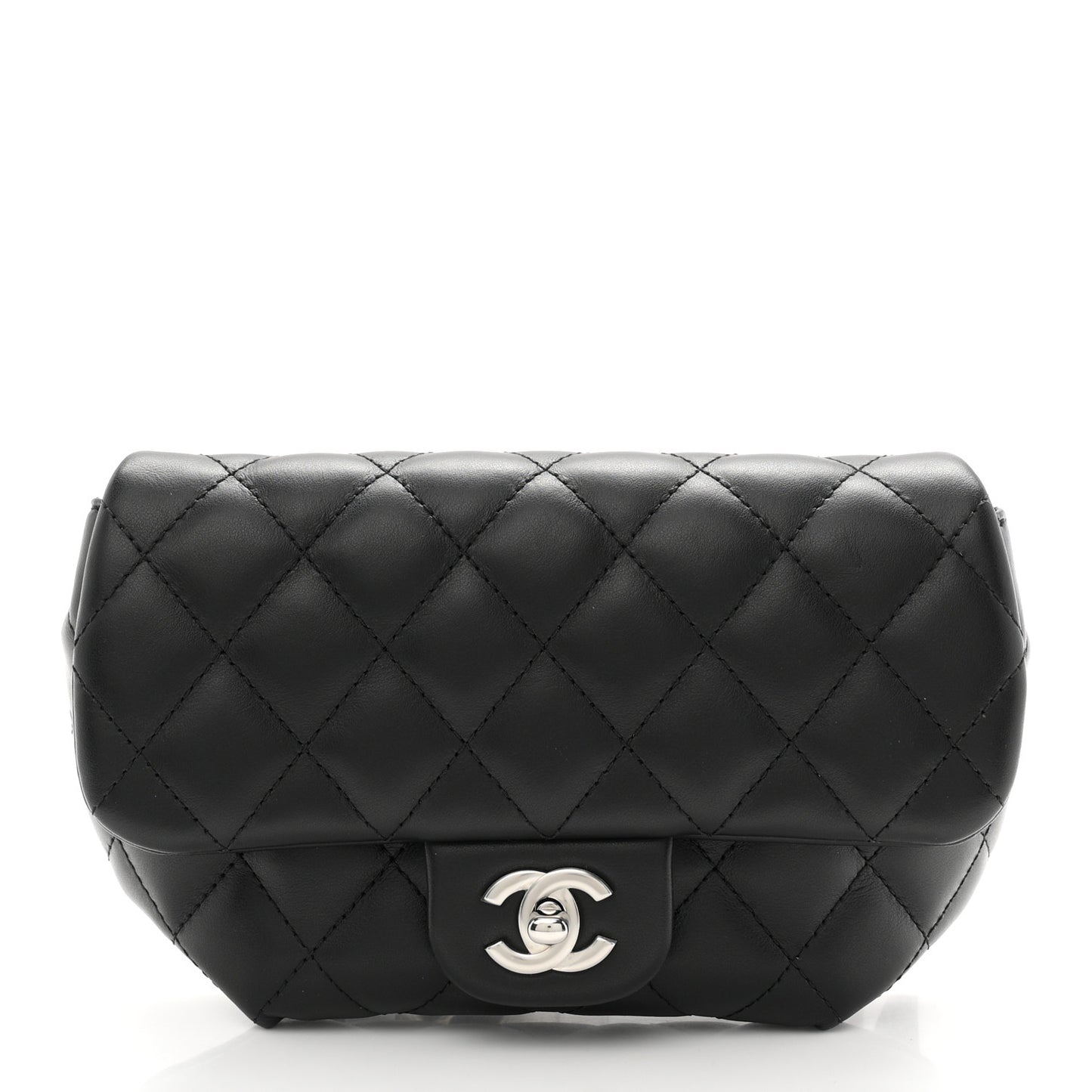 Calfskin Quilted CC Uniform Flap Belt Bag Black