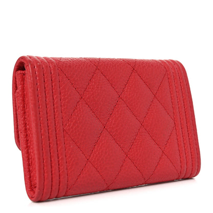 Chanel Caviar Quilted Boy Flap Card Holder Wallet Red 3 of 8