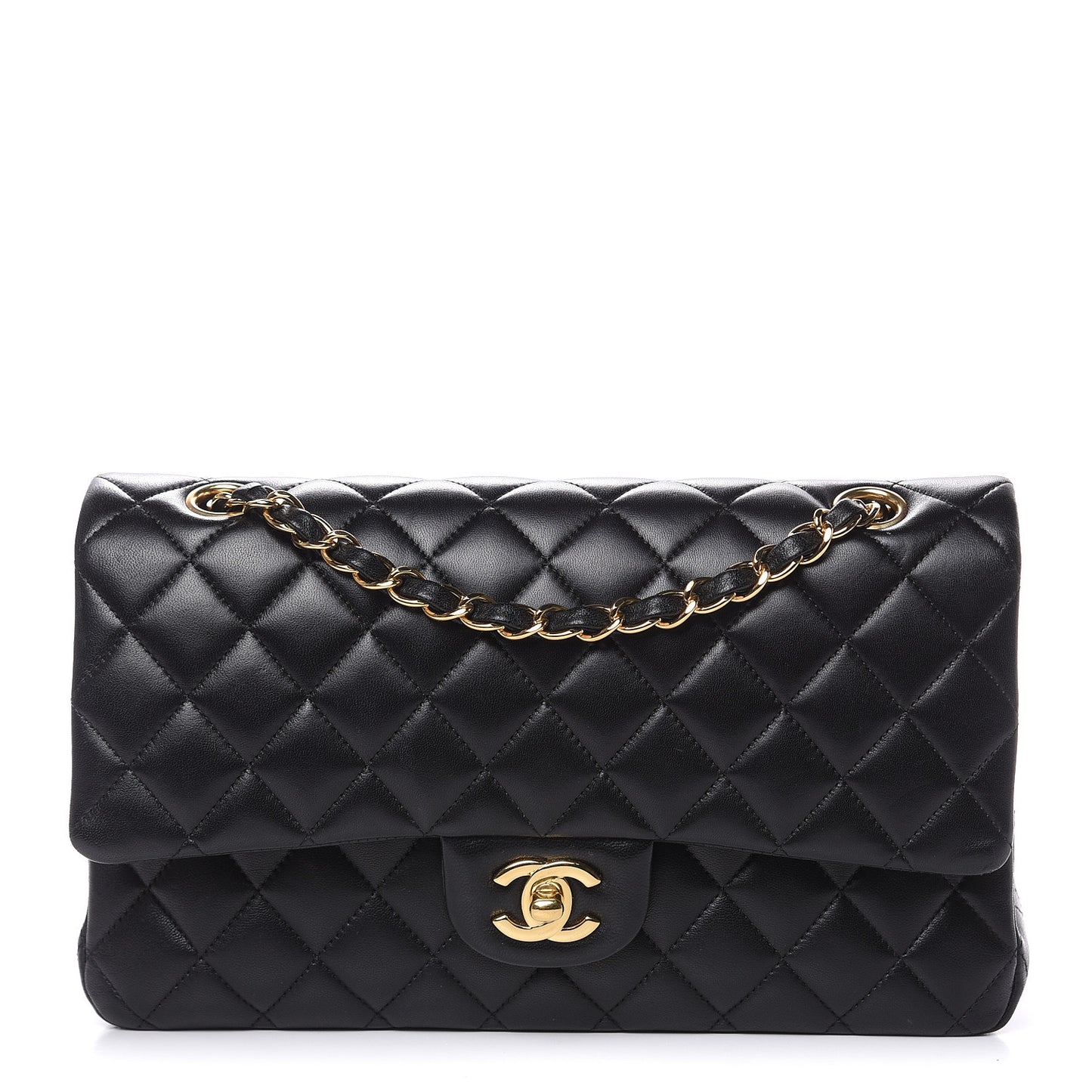 Lambskin Quilted Medium Double Flap Black