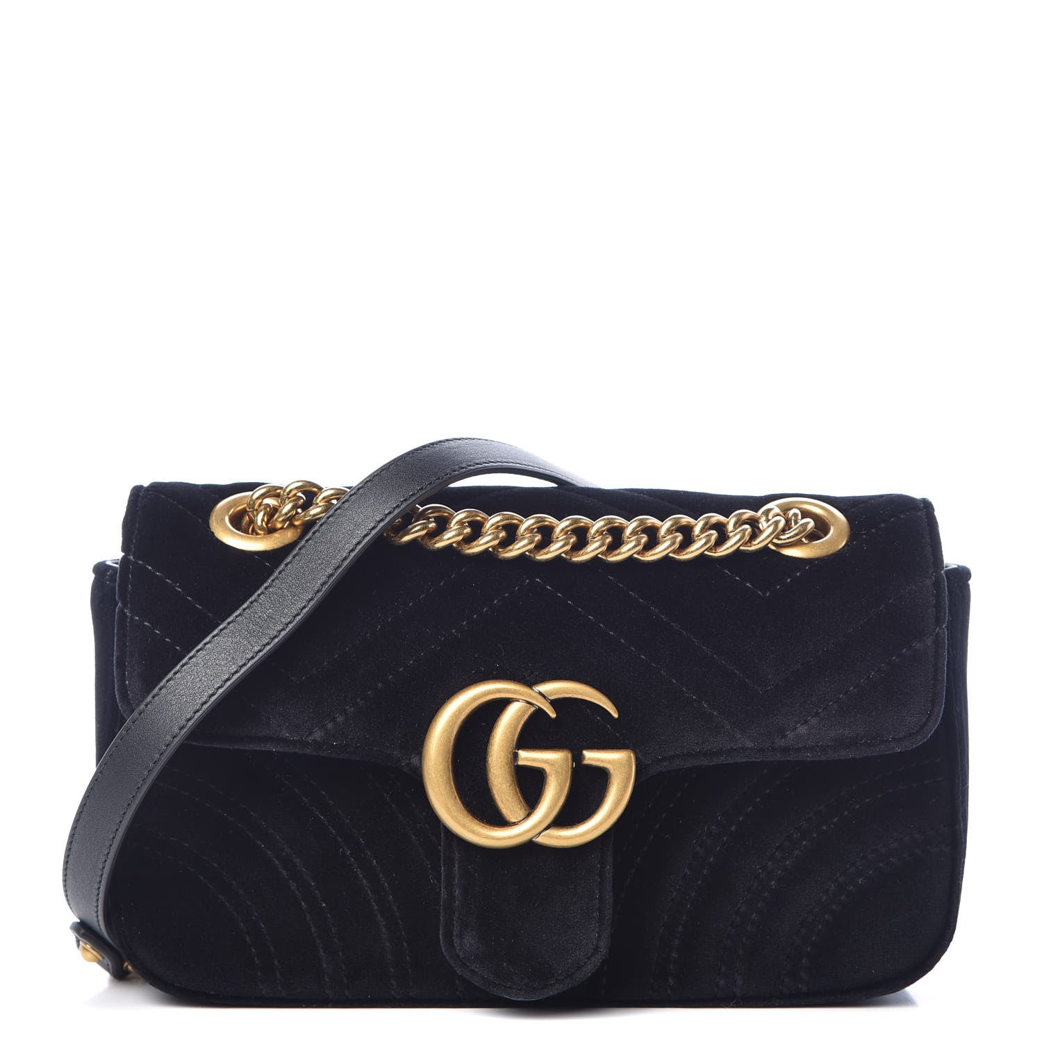Gucci Velvet Matelasse Mini GG Marmont Shoulder Bag Black 1 of 10
