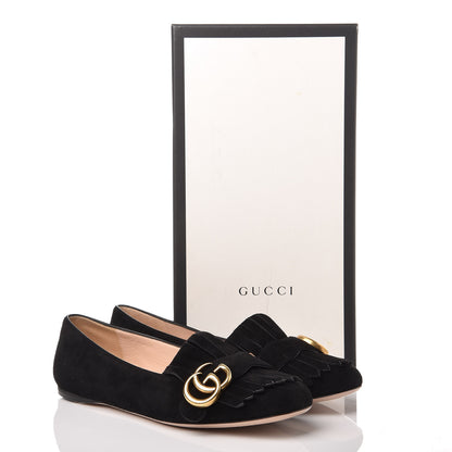 Gucci Kid Scamosciato GG Marmont Fringe Flats 37 Black 11 of 11