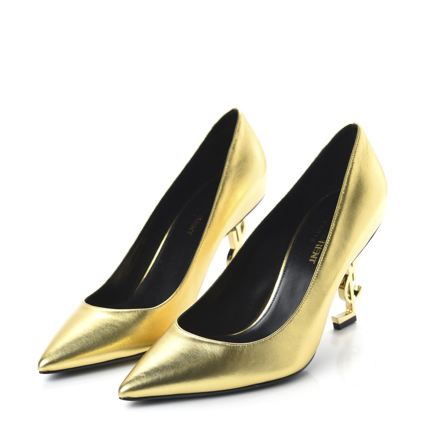 Saint Laurent Calfskin Opyum 85 Pumps 38.5 Gold 3 of 9