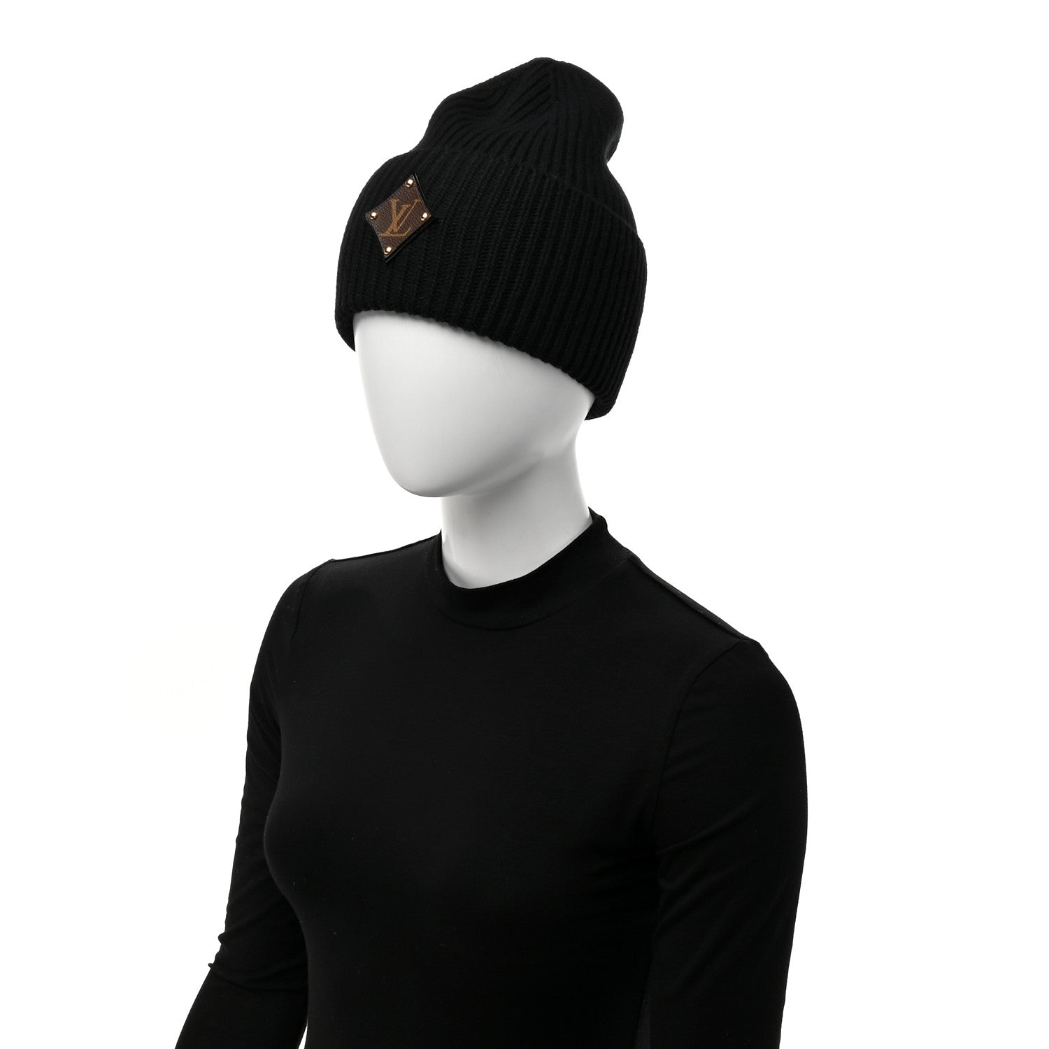 Louis Vuitton Wool LV initials Monogram Beanie Hat Black 2 of 6