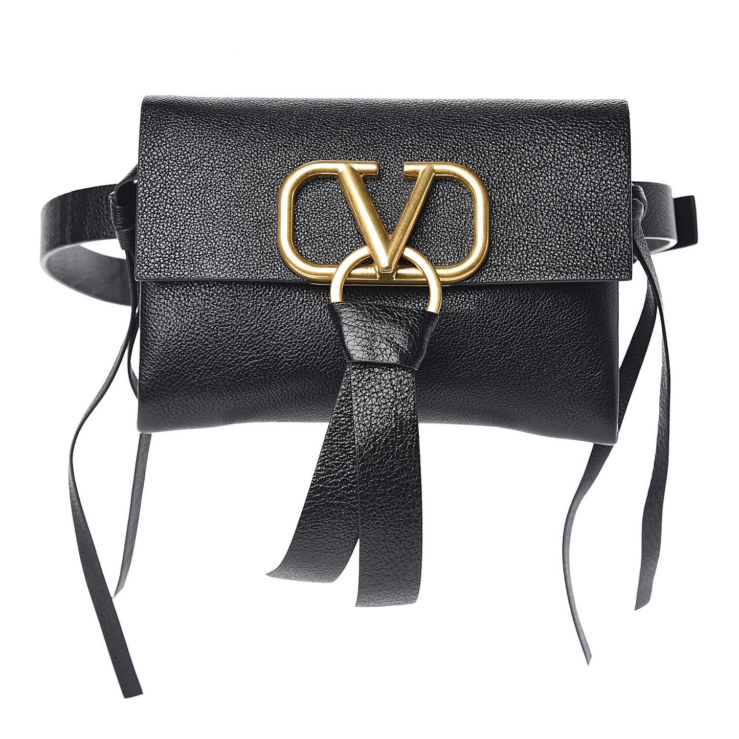 Textured Patent Calfskin VRing Belt Bag Black