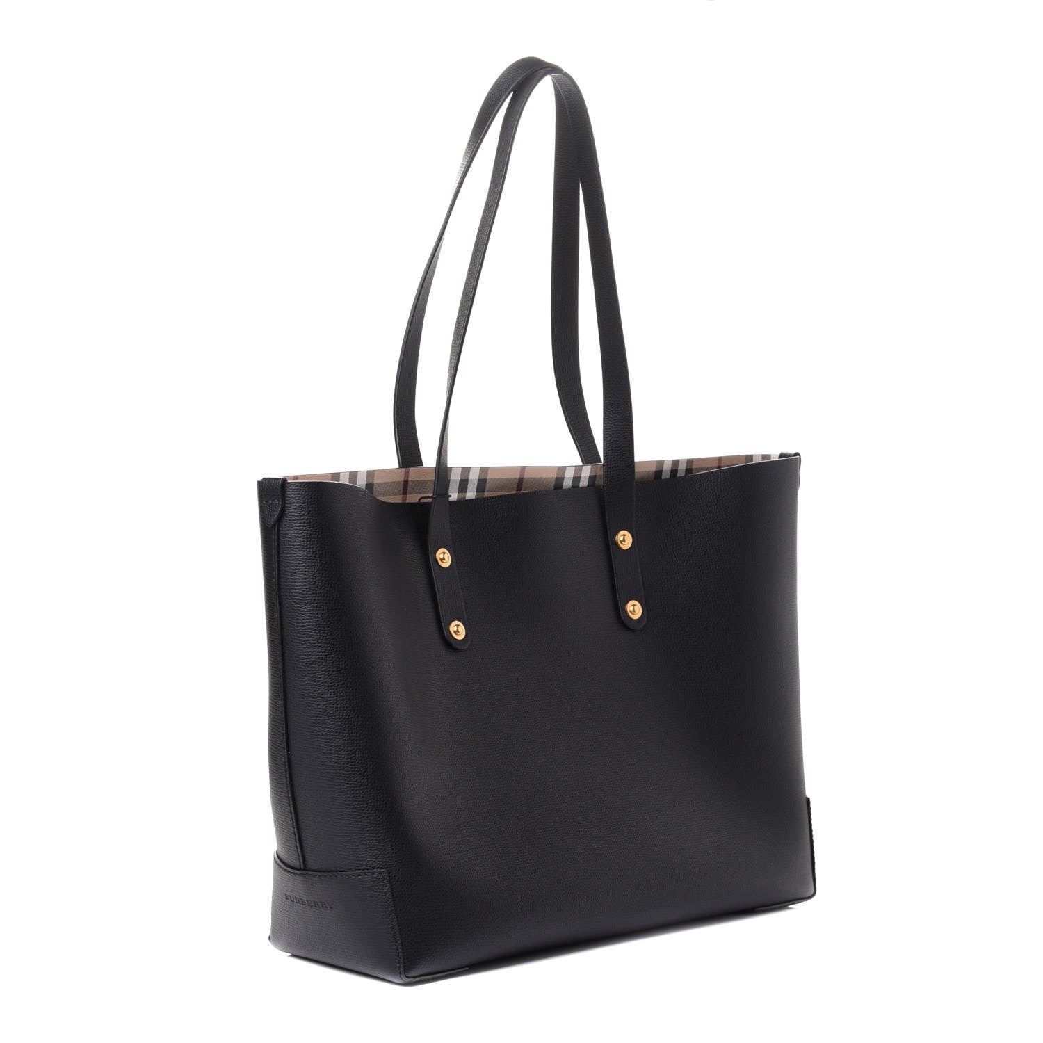 Burberry Grainy Calfskin Haymarket Check Tote Black 2 of 4