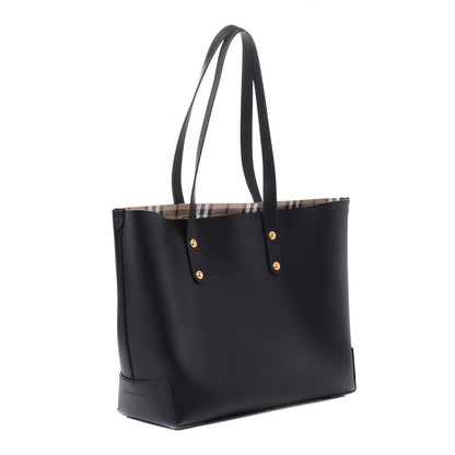 Burberry Grainy Calfskin Haymarket Check Tote Black 2 of 4