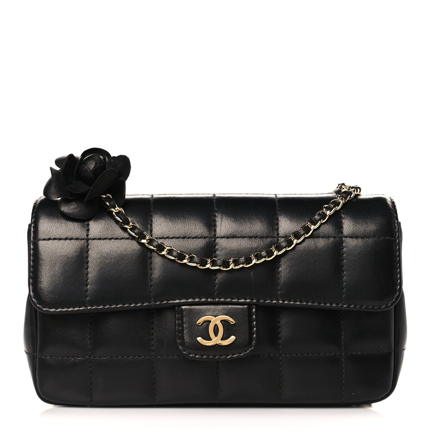 Chanel Lambskin Quilted Mini Chocolate Bar Camellia Flap Black 1 of 10